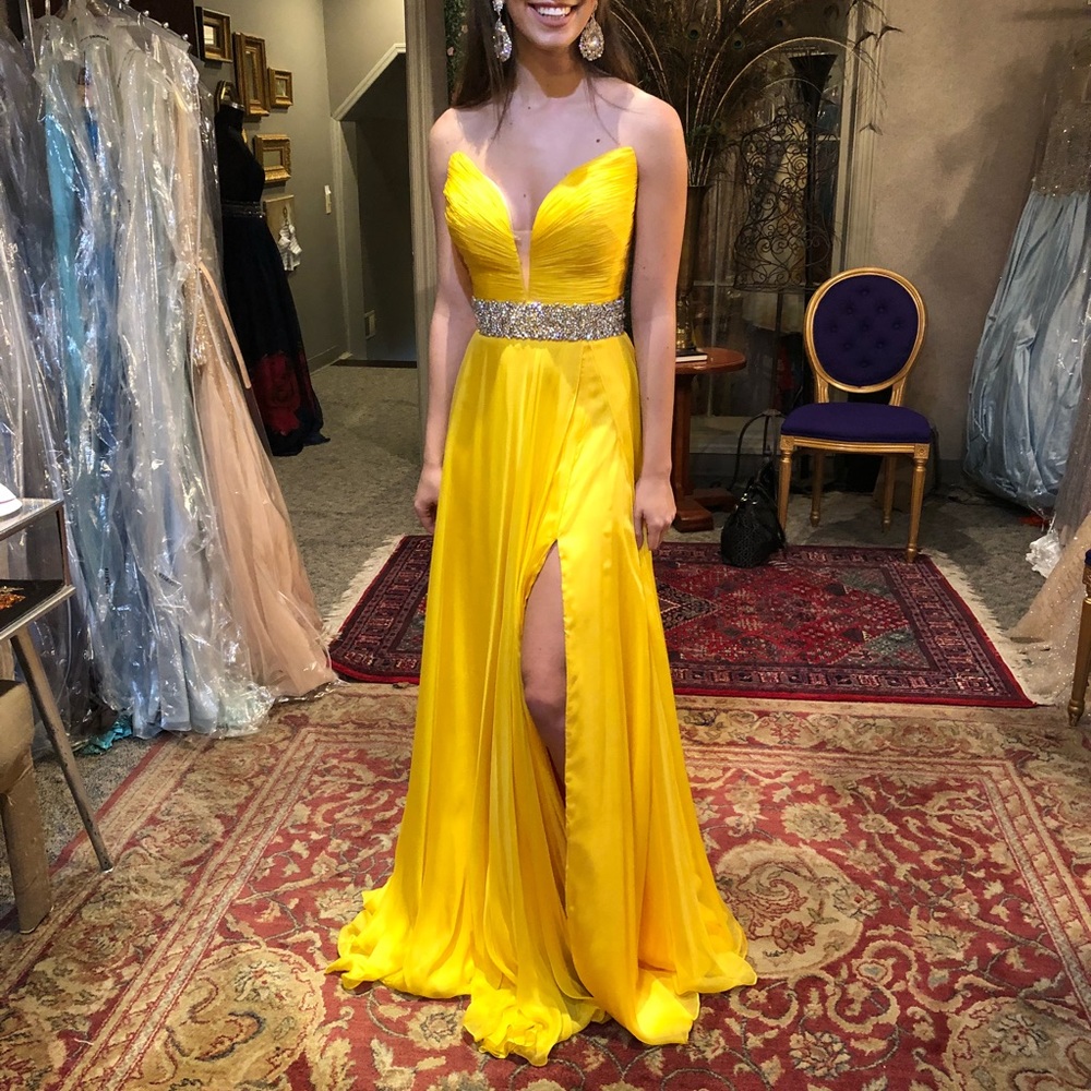 Jovani Couture Chiffon Yellow Gown